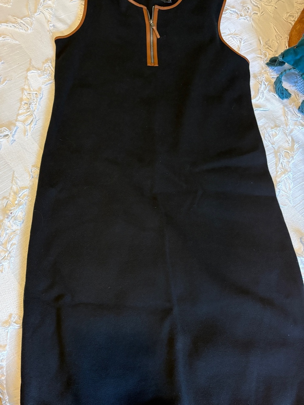Ralph Lauren Black Dress with Brown Trim and Front Zip